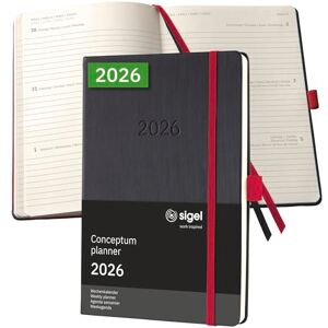 Sigel C2608 Wochenplaner Wochenkalender 2026, ca. A5, schwarz, rot, Hardcover, 192 Seiten, Gummiband, Stiftschlaufe, Archivtasche, aus nachhaltigem Papier, Kalenderbuch Conceptum Sigel C2608 Wochenplaner Wochenkalender 2026, ca. A5, schwarz, rot, Hardcover, 192 Seiten, Gummiband, Stiftschlaufe, Archivtasche, aus nachhaltigem Papier, Kalenderbuch Conceptum