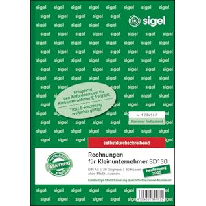Sigel SD130 Rechnungen für Kleinunternehmer A5, 2x30 Blatt, selbstdurchschreibend, aus nachhaltigem Papier, Rechnungsblock Sigel SD130 Rechnungen für Kleinunternehmer A5, 2x30 Blatt, selbstdurchschreibend, aus nachhaltigem Papier, Rechnungsblock