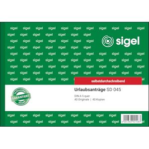 Sigel SD045 Urlaubsantrag A5 quer, 2x40 Blatt, selbstdurchschreibend, 1 Stück, mikroperforiert, aus nachhaltigem Papier Sigel SD045 Urlaubsantrag A5 quer, 2x40 Blatt, selbstdurchschreibend, 1 Stück, mikroperforiert, aus nachhaltigem Papier