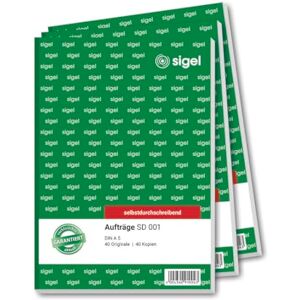 Sigel SD001 Auftragsbuch A5, 2x40 Blatt, selbstdurchschreibend, 3 Stück, aus nachhaltigem Papier Sigel SD001 Auftragsbuch A5, 2x40 Blatt, selbstdurchschreibend, 3 Stück, aus nachhaltigem Papier