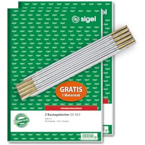 Sigel SY281 Aktion: 2 Bautagebücher A4 (SD063), 3x40 Blatt, selbstdurchschreibend und gratis Meterstab, aus nachhaltigem Papier Sigel SY281 Aktion: 2 Bautagebücher A4 (SD063), 3x40 Blatt, selbstdurchschreibend und gratis Meterstab, aus nachhaltigem Papier