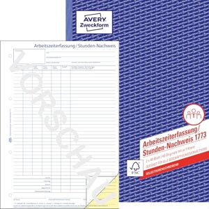 Avery 1773 Stunden-Nachweis (A4, selbstdurchschreibend, von Rechtsexperten geprüft, für Deutschland u. Österreich zur lückenlosen Arbeitszeiterfassung, 2x40 Blatt) weiß/gelb Avery 1773 Stunden-Nachweis (A4, selbstdurchschreibend, von Rechtsexperten geprüft, für Deutschland u. Österreich zur lückenlosen Arbeitszeiterfassung, 2x40 Blatt) weiß/gelb