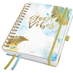 Sigel J6606 Spiralkalender 2026 A5, hellblau, gold, Hardcover, Gummiband, Stiftschlaufe, Einstecktasche, 2 Zeichenbänder, 240 Seiten, vegan, Buchkalender, Terminplaner Taschenkalender Jolie Sigel J6606 Spiralkalender 2026 A5, hellblau, gold, Hardcover, Gummiband, Stiftschlaufe, Einstecktasche, 2 Zeichenbänder, 240 Seiten, vegan, Buchkalender, Terminplaner Taschenkalender Jolie