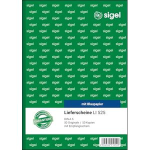 Sigel LI525 Lieferscheine mit Empfangsschein, A5, 2x50 Blatt, mit Blaupapier, ultrafeiner Mikroperforation Sigel LI525 Lieferscheine mit Empfangsschein, A5, 2x50 Blatt, mit Blaupapier, ultrafeiner Mikroperforation