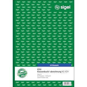 Sigel KG429 Kassenbuch EDV, Steuerschiene 300, A4, 2x50 Blatt, mit Blaupapier, ultrafeiner Mikroperforation Sigel KG429 Kassenbuch EDV, Steuerschiene 300, A4, 2x50 Blatt, mit Blaupapier, ultrafeiner Mikroperforation