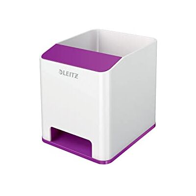 Leitz Sound Stifteköcher mit Soundverstärkungsfunktion, Stiftehalter inkl. Smartphone Fach mit Soundverstärkungsfunktion, Weiß/Violett, Duo Colour, WOW, 53631062 Leitz Sound Stifteköcher mit Soundverstärkungsfunktion, Stiftehalter inkl. Smartphone Fach mit Soundverstärkungsfunktion, Weiß/Violett, Duo Colour, WOW, 53631062