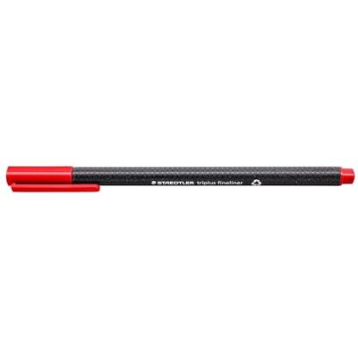 Staedtler triplus Fineliner 334, dreikant, superfeine, metallgefasste Spitze, ca. 0.3 mm, aus 97% Rezyklat, Made in Germany, Kartonetui mit 10 Stück, Farbe rot, 334-2 Staedtler triplus Fineliner 334, dreikant, superfeine, metallgefasste Spitze, ca. 0.3 mm, aus 97% Rezyklat, Made in Germany, Kartonetui mit 10 Stück, Farbe rot, 334-2