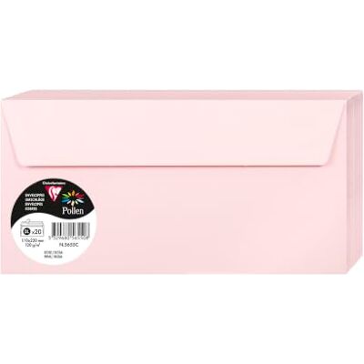 Clairefontaine 5655C Packung mit 20 Umschläge Pollen, Format DL, 110 x 220 mm, 120g, ideal für Einladungen und Korrespondenz, Rosa, 1 Pack Clairefontaine 5655C Packung mit 20 Umschläge Pollen, Format DL, 110 x 220 mm, 120g, ideal für Einladungen und Korrespondenz, Rosa, 1 Pack