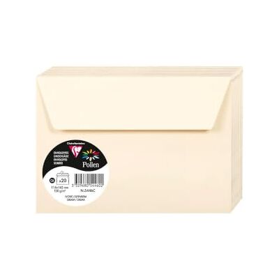 Clairefontaine 5446C Packung mit 20 Umschläge Pollen, Format C6, 11,4x16,2cm, 120g, ideal für Korrespondenz und Einladungen, Elfenbein, 1 Pack Clairefontaine 5446C Packung mit 20 Umschläge Pollen, Format C6, 11,4x16,2cm, 120g, ideal für Korrespondenz und Einladungen, Elfenbein, 1 Pack