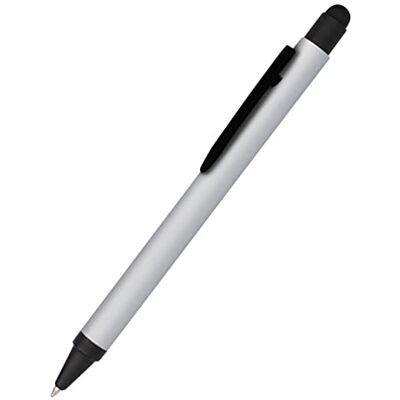 Online Kugelschreiber Alu Stylus Silver, Druckkugelschreiber aus Aluminium, auswechselbare Großraum-Mine, Schreibfarbe blau, mit Softtouch Feeling, Stift mit Touchpen, 1 Stück Online Kugelschreiber Alu Stylus Silver, Druckkugelschreiber aus Aluminium, auswechselbare Großraum-Mine, Schreibfarbe blau, mit Softtouch Feeling, Stift mit Touchpen, 1 Stück