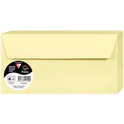 Clairefontaine 5455C Packung mit 20 Umschläge Pollen, Format DL, 110 x 220 mm, 120g, ideal für Korrespondenz und Einladungen, Kanariengelb, 1 Pack Clairefontaine 5455C Packung mit 20 Umschläge Pollen, Format DL, 110 x 220 mm, 120g, ideal für Korrespondenz und Einladungen, Kanariengelb, 1 Pack