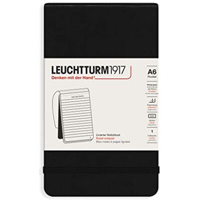 LEUCHTTURM1917 327986 Reporterblock Pocket (A6), Hardcover, 94 nummerierte Seiten, liniert, Schwarz LEUCHTTURM1917 327986 Reporterblock Pocket (A6), Hardcover, 94 nummerierte Seiten, liniert, Schwarz