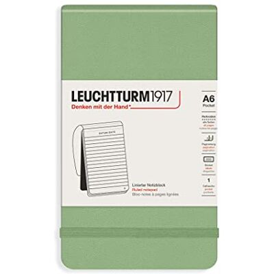LEUCHTTURM1917 364428 Notizblock Pocket (A6), Hardcover, 94 nummerierte Seiten, liniert, Salbei LEUCHTTURM1917 364428 Notizblock Pocket (A6), Hardcover, 94 nummerierte Seiten, liniert, Salbei