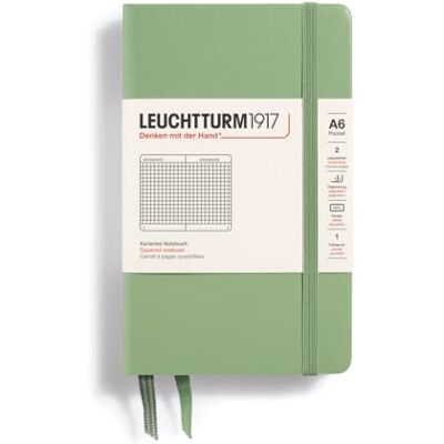 LEUCHTTURM1917 363942 Notizbuch Pocket (A6), Hardcover, 187 nummerierte Seiten, Salbei, Kariert LEUCHTTURM1917 363942 Notizbuch Pocket (A6), Hardcover, 187 nummerierte Seiten, Salbei, Kariert