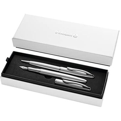 Pelikan Jazz Noble Elegance K/P36 mit Füller und Kugelschreiber, Silber, eleganter Patronen-Füller und Kuli aus Metall Pelikan Jazz Noble Elegance K/P36 mit Füller und Kugelschreiber, Silber, eleganter Patronen-Füller und Kuli aus Metall