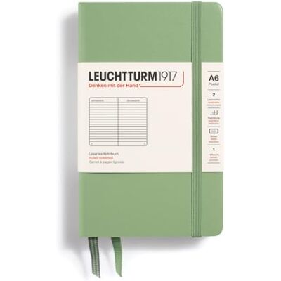 LEUCHTTURM1917 363940 Notizbuch Pocket (A6), Hardcover, 187 nummerierte Seiten, Salbei, Liniert LEUCHTTURM1917 363940 Notizbuch Pocket (A6), Hardcover, 187 nummerierte Seiten, Salbei, Liniert