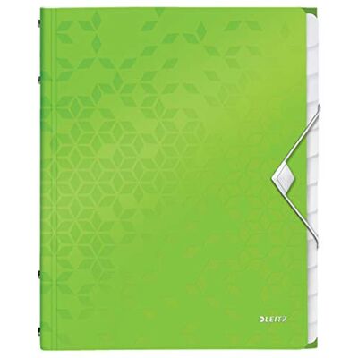 Leitz A4 Ordnungsmappe für bis zu 200 Blatt, 12 Fächer mit Taben zur Ordnung des Inhalts, Gummibandverschluss, Grün, WOW, 46340054 Leitz A4 Ordnungsmappe für bis zu 200 Blatt, 12 Fächer mit Taben zur Ordnung des Inhalts, Gummibandverschluss, Grün, WOW, 46340054