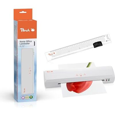 Peach 3 in 1 Laminierset inklusive Laminiergerät, Rollenschneider, Lineal und Folien für Heim und Büro geeignet für alle handelsüblichen Folien in allen Grössen bis max. A4 PBP105 Peach 3 in 1 Laminierset inklusive Laminiergerät, Rollenschneider, Lineal und Folien für Heim und Büro geeignet für alle handelsüblichen Folien in allen Grössen bis max. A4 PBP105