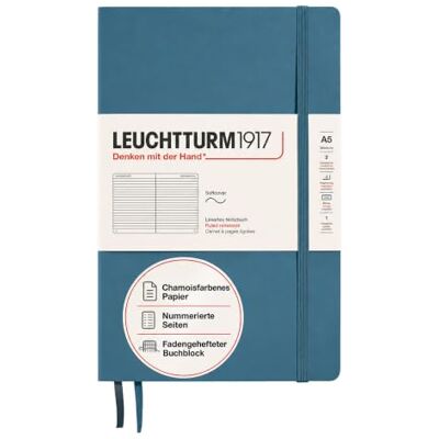 LEUCHTTURM1917 363400 Notizbuch Medium (A5), Softcover, 123 nummerierte Seiten, Stone Blue, liniert LEUCHTTURM1917 363400 Notizbuch Medium (A5), Softcover, 123 nummerierte Seiten, Stone Blue, liniert