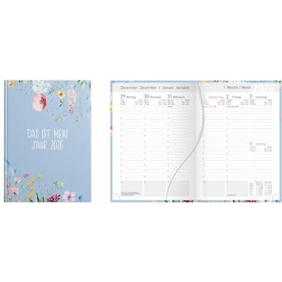 Idena 12041 Taschenkalender DIN A6 2026 "Mein Jahr", 1 Woche auf 2 Seiten, Terminplaner mit Hardcover-Einband, Blütenmotiv und Leseband Idena 12041 Taschenkalender DIN A6 2026 "Mein Jahr", 1 Woche auf 2 Seiten, Terminplaner mit Hardcover-Einband, Blütenmotiv und Leseband