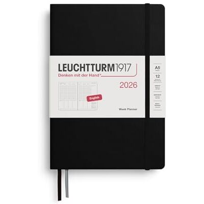 LEUCHTTURM1917 372759 Wochenplaner Medium (A5) 2026, Schwarz, Englisch LEUCHTTURM1917 372759 Wochenplaner Medium (A5) 2026, Schwarz, Englisch