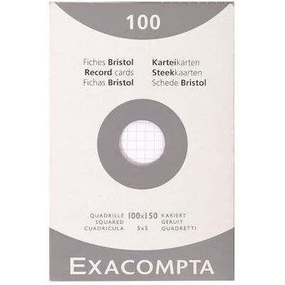 Exacompta 13202E Karteikarten (205q/qm Karton, holzfrei, DIN A6, kariert, ungelocht) 100er Pack weiß Exacompta 13202E Karteikarten (205q/qm Karton, holzfrei, DIN A6, kariert, ungelocht) 100er Pack weiß