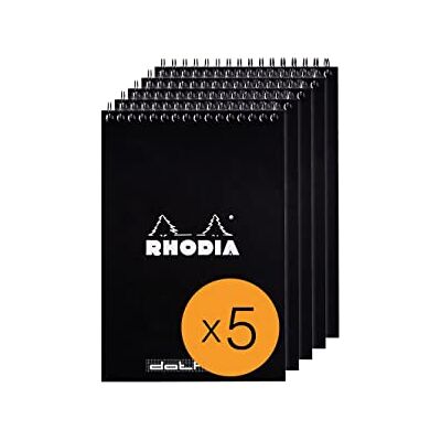 Rhodia 165039C Notizblöcken Notepad, mit Doppelspirale, 80 Blätter Dot Lineatur 80g, Schwarz, 1 Pack (5 Stück ) Rhodia 165039C Notizblöcken Notepad, mit Doppelspirale, 80 Blätter Dot Lineatur 80g, Schwarz, 1 Pack (5 Stück )