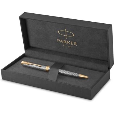 Parker Sonnet Kugelschreiber Chiselled Silver Mittlere Spitze schwarze Tinte Geschenkbox Parker Sonnet Kugelschreiber Chiselled Silver Mittlere Spitze schwarze Tinte Geschenkbox
