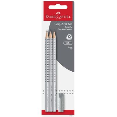 Faber-Castell Bleistifte Set Grip 2001, 4-teilig Mit 3 Bleistiften Härtegrad HB und 1 Radierer, Schreibset für Kinder und Erwachsene Faber-Castell Bleistifte Set Grip 2001, 4-teilig Mit 3 Bleistiften Härtegrad HB und 1 Radierer, Schreibset für Kinder und Erwachsene