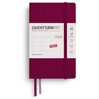 LEUCHTTURM1917 372724 Wochenkalender Pocket (A6) 2026, Port Red, Englisch LEUCHTTURM1917 372724 Wochenkalender Pocket (A6) 2026, Port Red, Englisch
