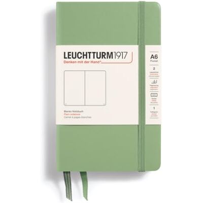 LEUCHTTURM1917 363943 Notizbuch Pocket (A6), Hardcover, 187 nummerierte Seiten, Salbei, Blanko LEUCHTTURM1917 363943 Notizbuch Pocket (A6), Hardcover, 187 nummerierte Seiten, Salbei, Blanko