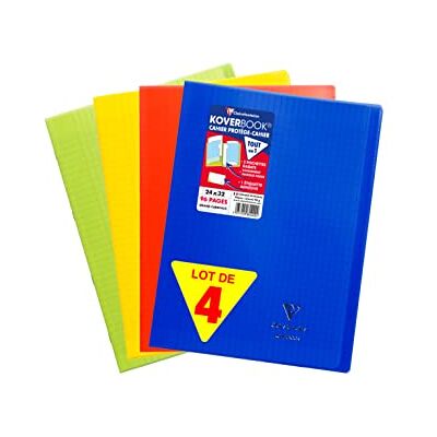Clairefontaine 981440AMZC- Set mit 4 Heften Koverbook, 48 Blatt, DIN A4+, 24 x 32cm, 90g, französische Lineatur, 2 Klarsichthüllen, 1 Set, farbig sortiert Clairefontaine 981440AMZC- Set mit 4 Heften Koverbook, 48 Blatt, DIN A4+, 24 x 32cm, 90g, französische Lineatur, 2 Klarsichthüllen, 1 Set, farbig sortiert