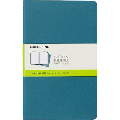 Moleskine Cahier Journal, Set 3 Notebooks with Plain Pages, Cardboard Cover with Visible Cotton Stiching, Colour Brisk Blue, Large 13 x 21 cm, 80 Pages Moleskine Cahier Journal, Set 3 Notebooks with Plain Pages, Cardboard Cover with Visible Cotton Stiching, Colour Brisk Blue, Large 13 x 21 cm, 80 Pages