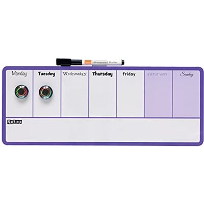 Nobo Magnetischer Mini-Whiteboard-Wochenplaner, Trocken Abwischbar, Wandmontage, Integrierte Stifthalterung, 2-Farbiges Design, Inkl. Stift & Magneten, 360 x 140 mm, Lila, 1904048 Nobo Magnetischer Mini-Whiteboard-Wochenplaner, Trocken Abwischbar, Wandmontage, Integrierte Stifthalterung, 2-Farbiges Design, Inkl. Stift & Magneten, 360 x 140 mm, Lila, 1904048