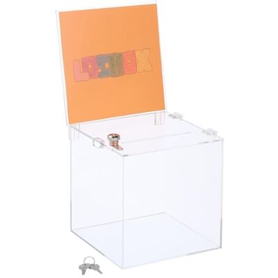 Relaxdays Losbox, Acryl, abschließbar, Blatteinschub, klappbarer Deckel, HBT: 40,5 x 21 x 25 cm, Spendenbox, transparent Relaxdays Losbox, Acryl, abschließbar, Blatteinschub, klappbarer Deckel, HBT: 40,5 x 21 x 25 cm, Spendenbox, transparent