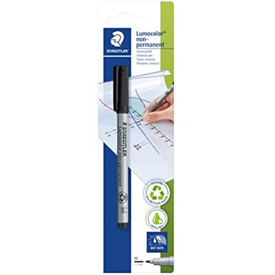 Staedtler Folienstift non-permanent Lumocolor, schwarz, wasserlöslich, Made in Germany, nachfüllbar, lange Lebensdauer, Rundspitze M ca. 1,0, 1 Universalstift auf Blisterkarte, 315-9 BKDA Staedtler Folienstift non-permanent Lumocolor, schwarz, wasserlöslich, Made in Germany, nachfüllbar, lange Lebensdauer, Rundspitze M ca. 1,0, 1 Universalstift auf Blisterkarte, 315-9 BKDA