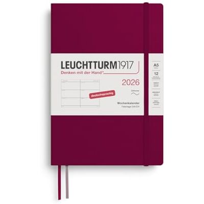 LEUCHTTURM1917 372557 Wochenkalender Medium (A5) 2026, 12 Monate, Softcover, Port Red, Deutsch LEUCHTTURM1917 372557 Wochenkalender Medium (A5) 2026, 12 Monate, Softcover, Port Red, Deutsch