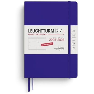LEUCHTTURM1917 372632 Wochenkalender Medium (A5) 2026, 18 Monate 07.2025-12.2026, Hardcover, Ink, Deutsch LEUCHTTURM1917 372632 Wochenkalender Medium (A5) 2026, 18 Monate 07.2025-12.2026, Hardcover, Ink, Deutsch