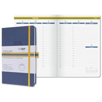 Sigel L2606 Wochenkalender 2026 A5, vertikale Wochenansicht, Hardcover, blau, gelb, deutsch-sprachiges Kalendarium, 176 Seiten, FSC-zertifiziert, Kalenderbuch Terminplaner Linescape Sigel L2606 Wochenkalender 2026 A5, vertikale Wochenansicht, Hardcover, blau, gelb, deutsch-sprachiges Kalendarium, 176 Seiten, FSC-zertifiziert, Kalenderbuch Terminplaner Linescape