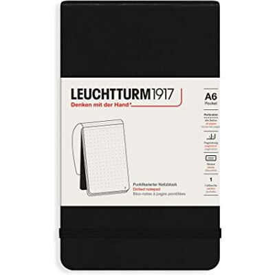 LEUCHTTURM1917 364411 Notizblock Pocket (A6), Hardcover, 94 nummerierte Seiten, dotted, Schwarz LEUCHTTURM1917 364411 Notizblock Pocket (A6), Hardcover, 94 nummerierte Seiten, dotted, Schwarz