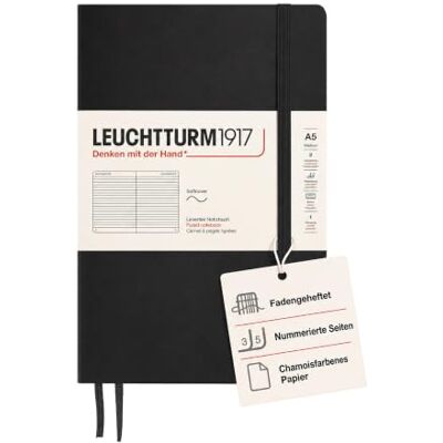 LEUCHTTURM1917 Tagebücher 308290, Schwarz, Medium (A5) 123 nummerierte Seiten, Inhaltsverzeichnis, Fadenheftung, 2 Lesezeichen, Falttasche LEUCHTTURM1917 Tagebücher 308290, Schwarz, Medium (A5) 123 nummerierte Seiten, Inhaltsverzeichnis, Fadenheftung, 2 Lesezeichen, Falttasche