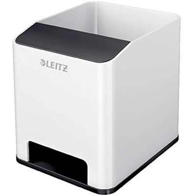 Leitz Sound Stifteköcher mit Soundverstärkungsfunktion, Stiftehalter inkl. Smartphone Fach mit Soundverstärkungsfunktion, Weiß/Schwarz, Duo Colour, WOW, 53631095 Leitz Sound Stifteköcher mit Soundverstärkungsfunktion, Stiftehalter inkl. Smartphone Fach mit Soundverstärkungsfunktion, Weiß/Schwarz, Duo Colour, WOW, 53631095