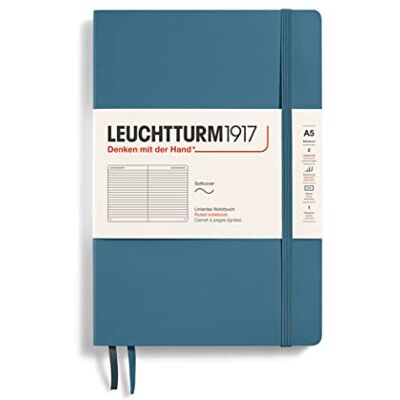 LEUCHTTURM1917 363400 Notizbuch Medium (A5), Softcover, 123 nummerierte Seiten, Stone Blue, liniert LEUCHTTURM1917 363400 Notizbuch Medium (A5), Softcover, 123 nummerierte Seiten, Stone Blue, liniert
