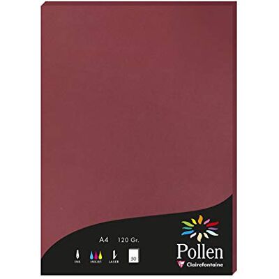Clairefontaine 4293C Packung mit 50 Karten Pollen 120g, DIN A4, 21 x 29,7cm, Bordeaux Clairefontaine 4293C Packung mit 50 Karten Pollen 120g, DIN A4, 21 x 29,7cm, Bordeaux