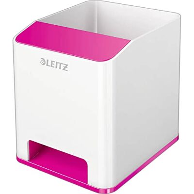Leitz Sound Stifteköcher mit Soundverstärkungsfunktion, Stiftehalter inkl. Smartphone Fach mit Soundverstärkungsfunktion, Weiß/Pink, Duo Colour, WOW, 53631023 Leitz Sound Stifteköcher mit Soundverstärkungsfunktion, Stiftehalter inkl. Smartphone Fach mit Soundverstärkungsfunktion, Weiß/Pink, Duo Colour, WOW, 53631023