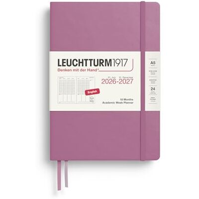 LEUCHTTURM1917 Wochenplaner 2027 Medium (A5) Englisch, Dusty Rose, 210 x 145 mm, Juli-Dezember (18 Monate), Wochenübersicht mit Stundenraster 7:00-22:00 je Spalte, Hardcover, 80 g/m² Papier LEUCHTTURM1917 Wochenplaner 2027 Medium (A5) Englisch, Dusty Rose, 210 x 145 mm, Juli-Dezember (18 Monate), Wochenübersicht mit Stundenraster 7:00-22:00 je Spalte, Hardcover, 80 g/m² Papier