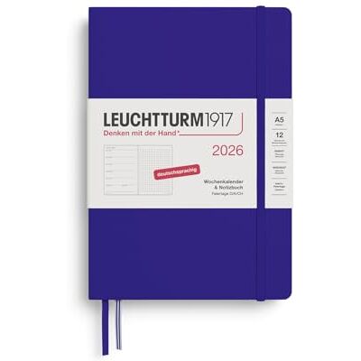 LEUCHTTURM1917 372524 Wochenkalender & Notizbuch Dotted Medium (A5) 2026, 12 Monate, Ink, Deutsch LEUCHTTURM1917 372524 Wochenkalender & Notizbuch Dotted Medium (A5) 2026, 12 Monate, Ink, Deutsch