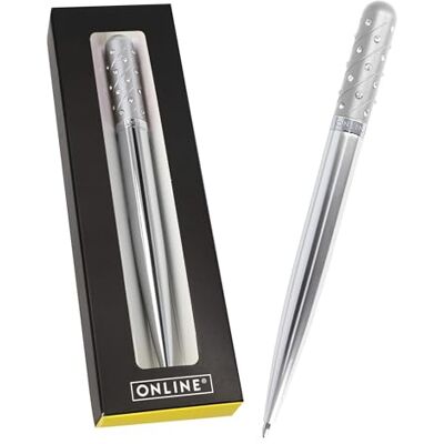 Online Crystal Pen Kugelschreiber Silver I mit funkelnden Strass-Steinen in Silber, eleganter Stift in Geschenkbox, mit internationale Großraummine, schwarzschreibend, Geschenkidee Online Crystal Pen Kugelschreiber Silver I mit funkelnden Strass-Steinen in Silber, eleganter Stift in Geschenkbox, mit internationale Großraummine, schwarzschreibend, Geschenkidee