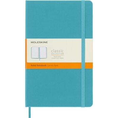 Moleskine Klassisches Notizbuch, Liniertes Notizbuch, Hardcover und Elastischer Verschluss, Großes Format 13 x 21 cm, Farbe Türkisblaues Riff, 240 Seiten Moleskine Klassisches Notizbuch, Liniertes Notizbuch, Hardcover und Elastischer Verschluss, Großes Format 13 x 21 cm, Farbe Türkisblaues Riff, 240 Seiten