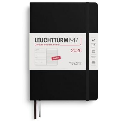 LEUCHTTURM1917 372650 Wochenkalender & Notizbuch Medium (A5) 2026, Schwarz, Englisch LEUCHTTURM1917 372650 Wochenkalender & Notizbuch Medium (A5) 2026, Schwarz, Englisch